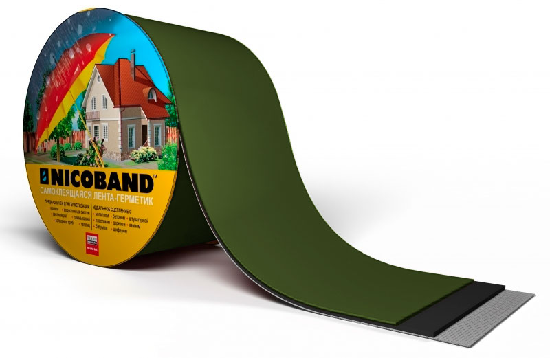 Лента герметизирующая Технониколь Nicoband самоклеящаяся 3мх10см, зеленая